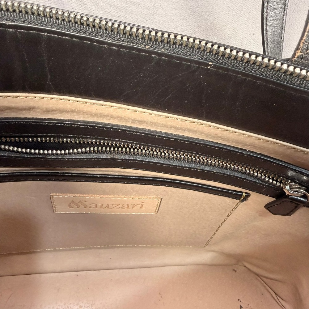 Mauzari Floral Tooled Tote Cowhide Leather Black Medium 14x10 Zip Top Bag - Picture 6 of 16